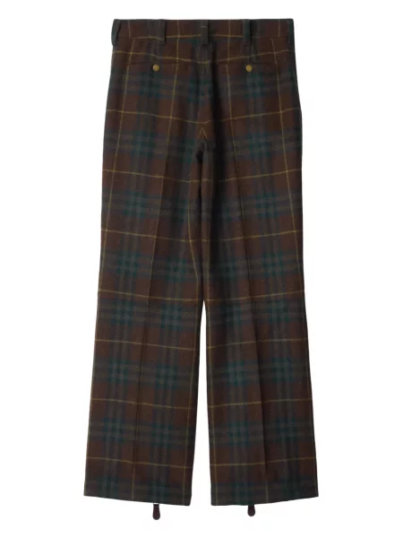 Pantaloni Burberry de lână în carouri maro