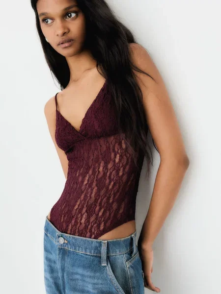 Bershka Tricou body vin roșu