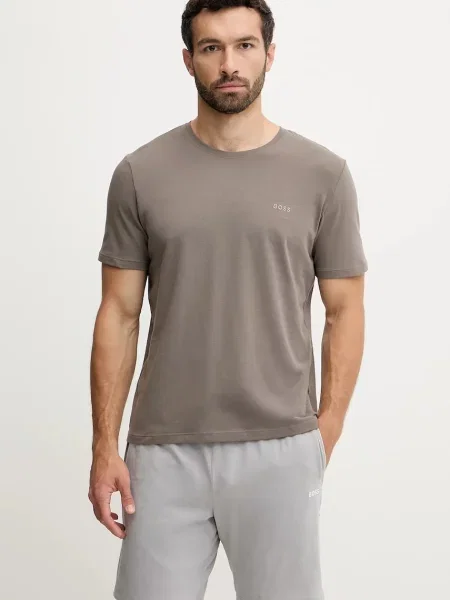 Домашна тениска BOSS бяло с меланжов десен кафяво