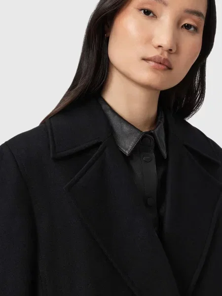 AllSaints płaszcz z dodatkiem wełny SELLMA czarny