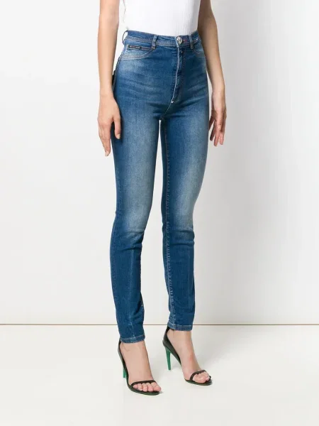 Blugi Philipp Plein cu talie înaltă albastru