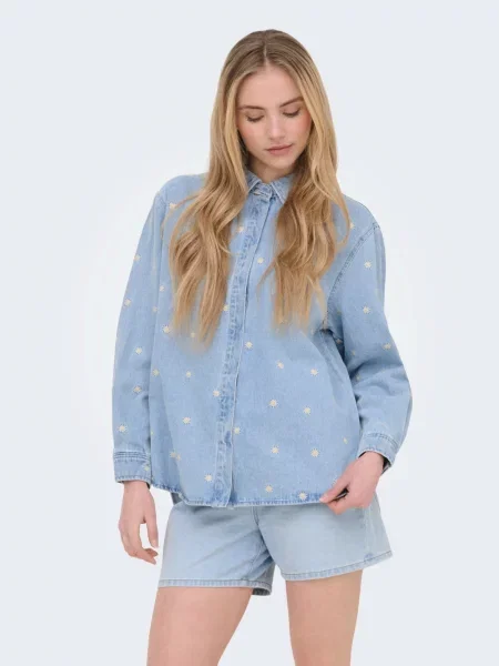 ONLY Blúzka ONLVERA modrá denim / žltá biela