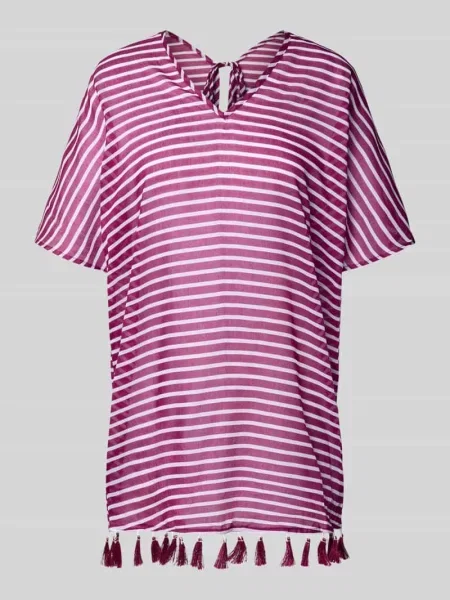 Tunika z dekoltem w serek i pomponami Venice Beach bordowa