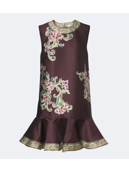 Rochie Alemais cu model floral cu volane maro