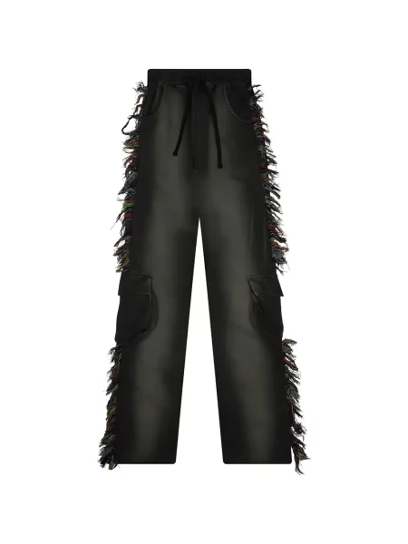 Pantaloni cargo Alchemist cu franjuri negru