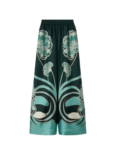 Pantaloni palazzo La Doublej cu model floral cu imagine verde