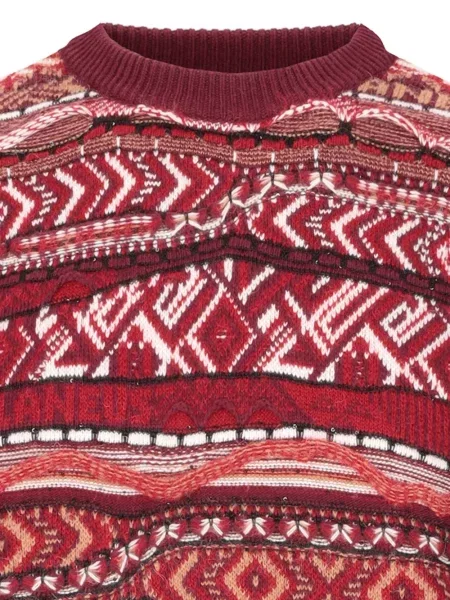 Pulover Laneus cu imprimeu geometric cu decolteu rotund roșu