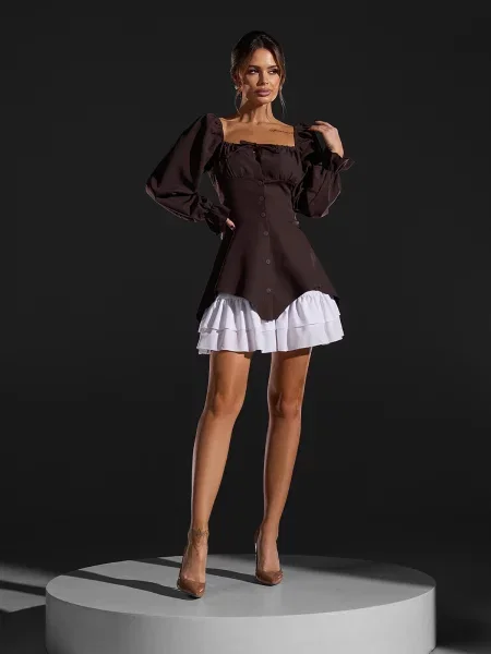 Сукня міні ISSA Plus комбінований верх коричневий