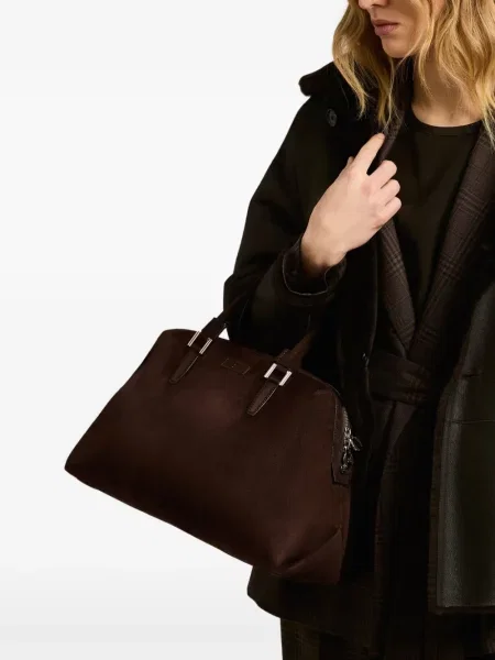 Geantă shopper Kiton din piele de căprioară maro