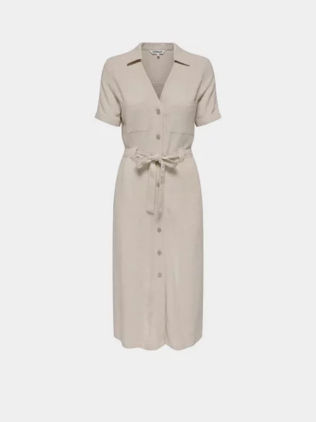 Сукня максі Only світло-сірий льон/віскоза сіра