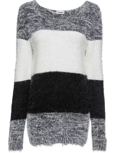 Sweter z grubej dzianiny we wzór w bloki kolorów czarny