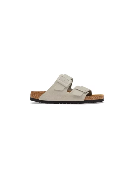 Klapki Birkenstock zamszowe na sprzączkę beżowe
