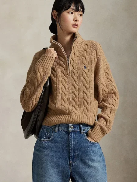 Dzianinowy sweter Polo Ralph Lauren beżowy