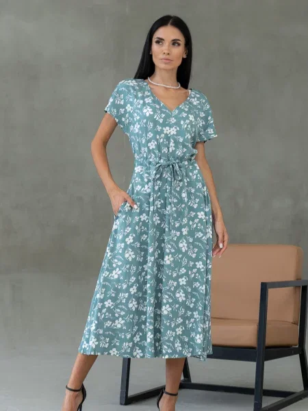 Платье миди Rimari с принтом зеленое