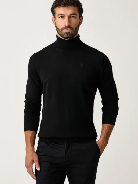Pulover Karl Lagerfeld de lână cu guler înalt negru