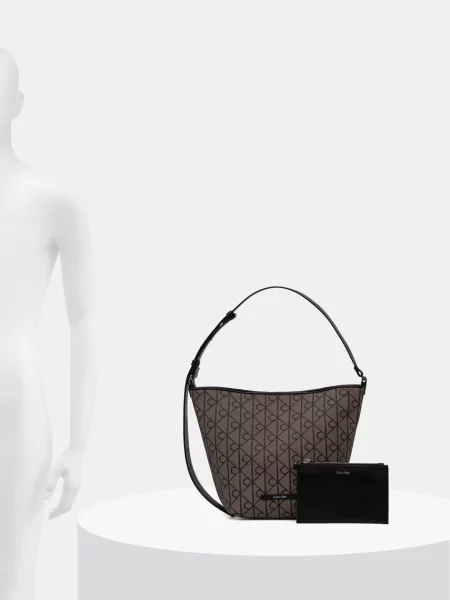 Calvin Klein Táska Emblem Aop Jacquard Tote W/Pouch Khaki bézs