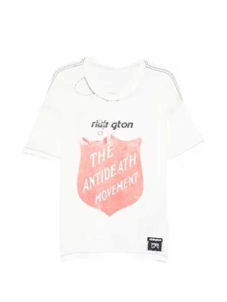 Тениска с графичен дизайн Rivington Roi Rebis с протрити краища бяло