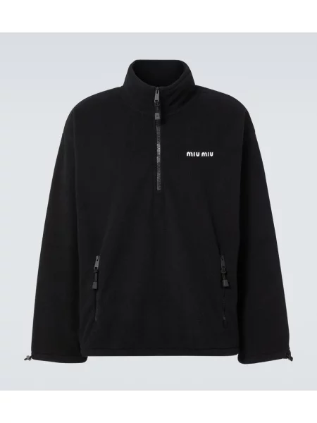 Pulover Miu Miu din fleece de jumătate de fermoar negru