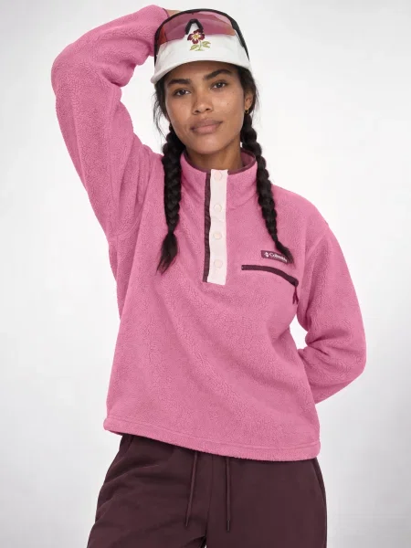 Női polár pulóver Columbia Helvetia II Cropped Half Snap Fleece antique mauve/mineral pink. Méret: S rózsaszín
