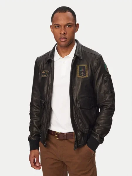 Aeronautica Militare Geacă de piele negru