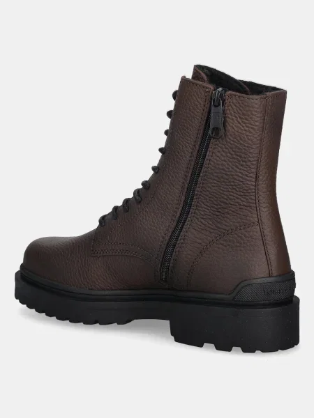 Tommy Jeans bőr cipő TJM LACE UP TUMBLED HIGH barna