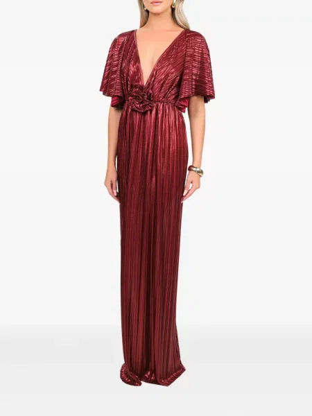 Rochie maxi Roserry cu model floral plisată de costum roșu