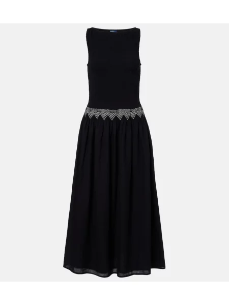 Rochie midi Polo Ralph Lauren cu broderie până la genunchi de costum negru