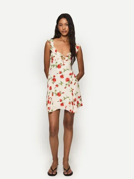 Bershka Rochie de vară verde / verde închis / roșu alb