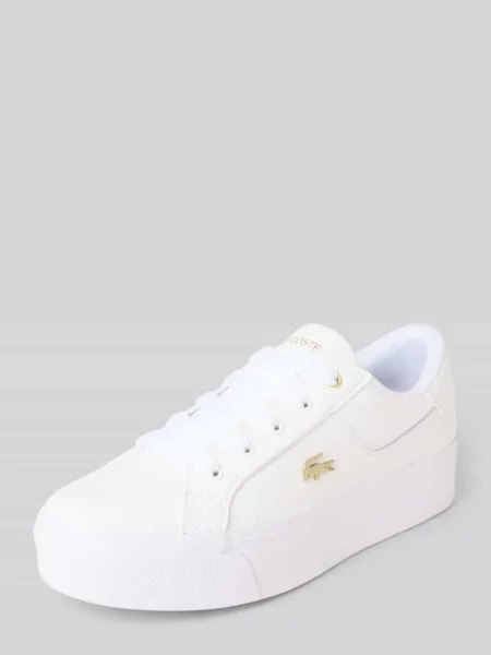 Top Lacoste skórzany na platformie z logo biały