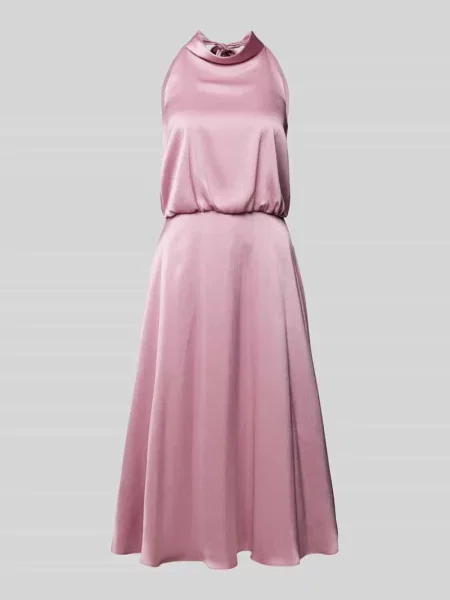 Sukienka koktajlowa z wiązaniem na szyi V By Vera Mont różowa