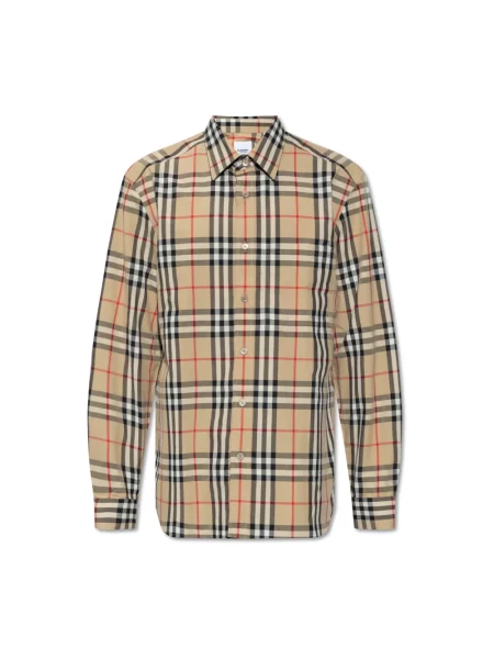 Koszula Burberry w kratę z nadrukiem beżowa