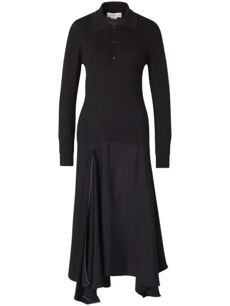 Rochie midi Victoria Beckham până la genunchi cu guler henley de costum negru