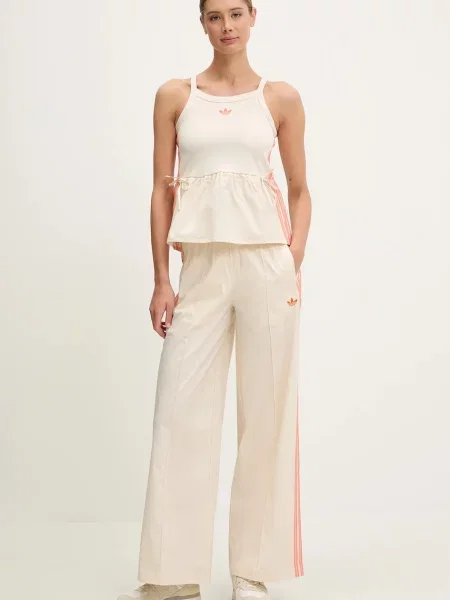 Штани adidas Originals Wideleg Pant прямі висока посадка бежевий