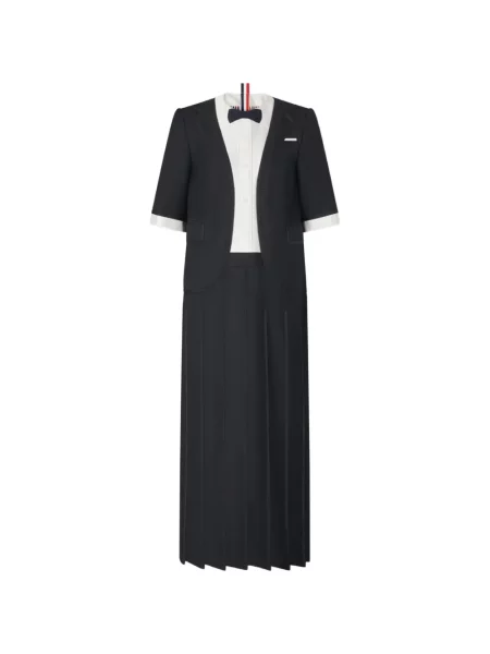 Rochie midi Thom Browne din țesătură twill negru