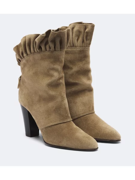 Cizme scurte Chloé din piele de căprioară cu volane gri