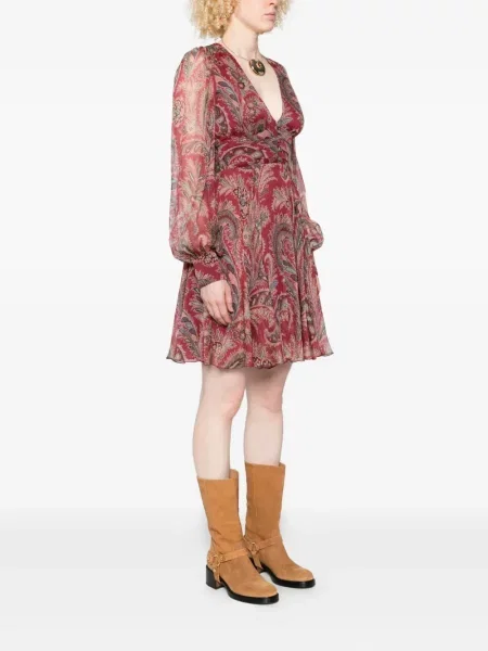 Rochie mini Etro cu imagine cu decolteu în V cu model paisley roșu
