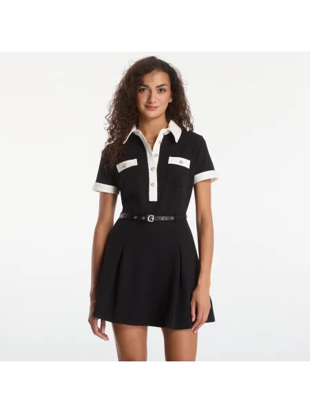 Φόρεμα GUESS Ss Claudie Polo Flare Dress Jet Black S μαύρο