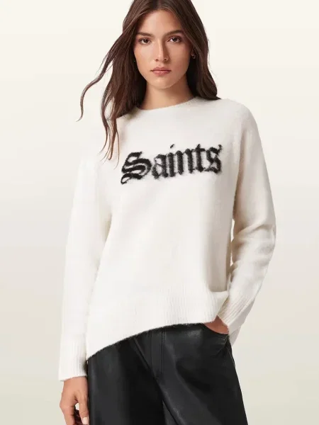 Пуловер с вълна AllSaints SAINTS черно бяло