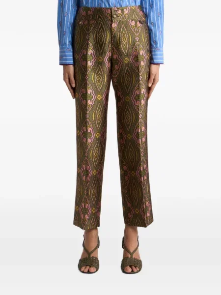 Pantaloni Etro cu model floral din jacard verde