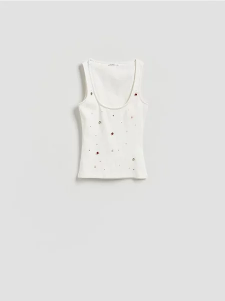 Reserved Top cu aplicații strălucitoare alb