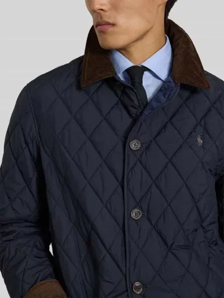 Kurtka pikowana o kroju regular fit z sztruksowym wykładanym kołnierzem Polo Ralph Lauren granatowa