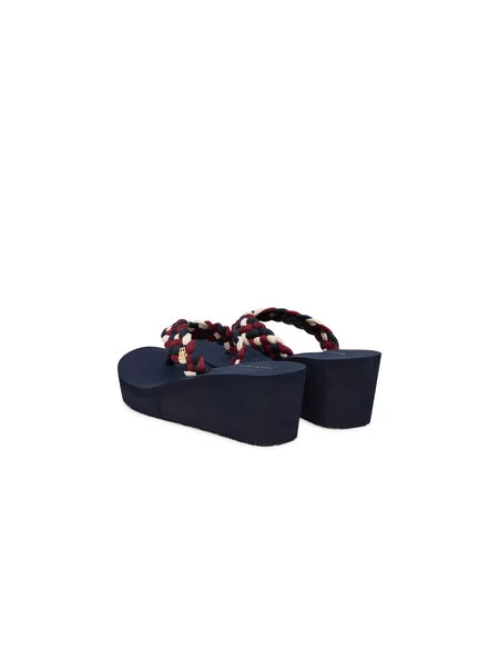 Šlepetės per pirštą Tommy Hilfiger Th Wedge Braided Summer Sandal Spalvota balta