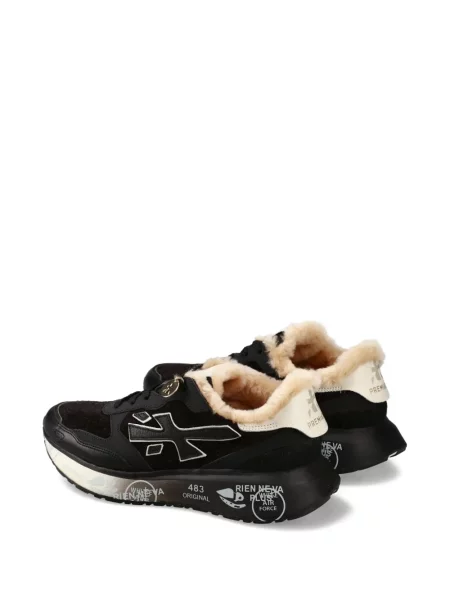 Sneakers Premiata με αυτόγραφο με γούνα μαύρο