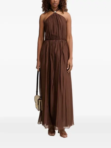 Rochie maxi Haveone cu gât halter maro