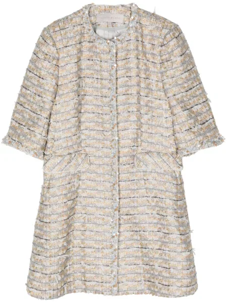 Palton Shiatzy Chen din tweed cu mărgele gri