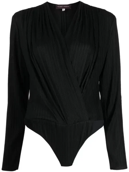 Dzianinowy długi body Talbot Runhof prążkowany czarny