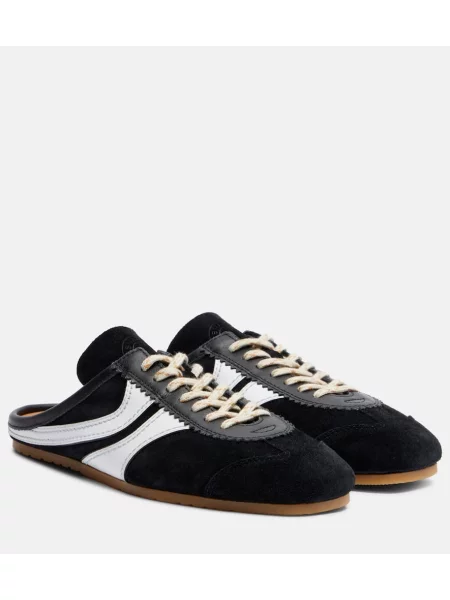 Papuci tip mules Dries Van Noten din piele de căprioară negru