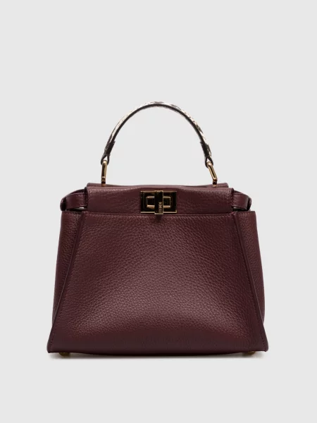 Бордова шкіряна сумка Peekaboo Fendi