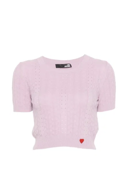 Tricou Love Moschino cu broderie cu motiv cu inimi violet
