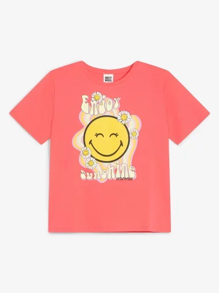 T-shirt z czystej bawełny ze Smiley różowa